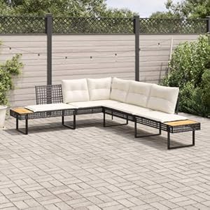 INLIFE Gartensofa in L-Form mit Kissen Schwarz Poly Rattan und Akazie, Möbel, Gartenmöbel, Ga... KG, 365634