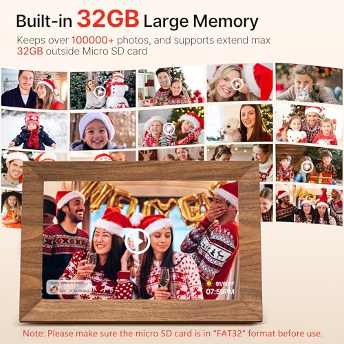 Uhale Digital Picture Frame 32GB Storage 10.1 Inch Wood WiFi Electronic Photo Frames SD Card Slot IPS Touch Screen HD Display Auto Rotate Slideshow Share Videos Photos Instantly Send Wishes Remotely - image 3