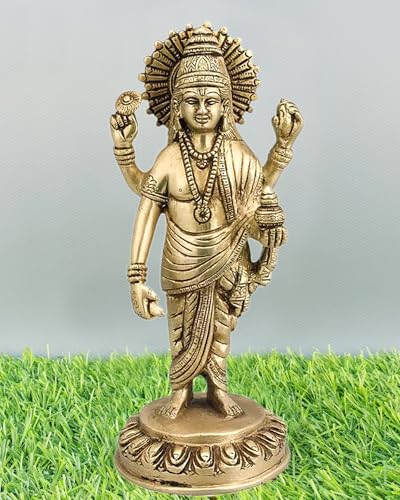 Estatua de Lord Dhanvantari de Latón 8 pulgadas miniatura 4