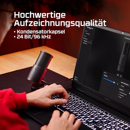 HyperX SoloCast 2 USB-Mikrofon – Gaming & Streaming Mikrofon mit Tap-to-Mute, 96 kHz/24-Bit Aufnahme, integriertem Popfilter, stoßgedämpfter Halterung, USB-C Plug & Play, PC kompatibel, Schwarz