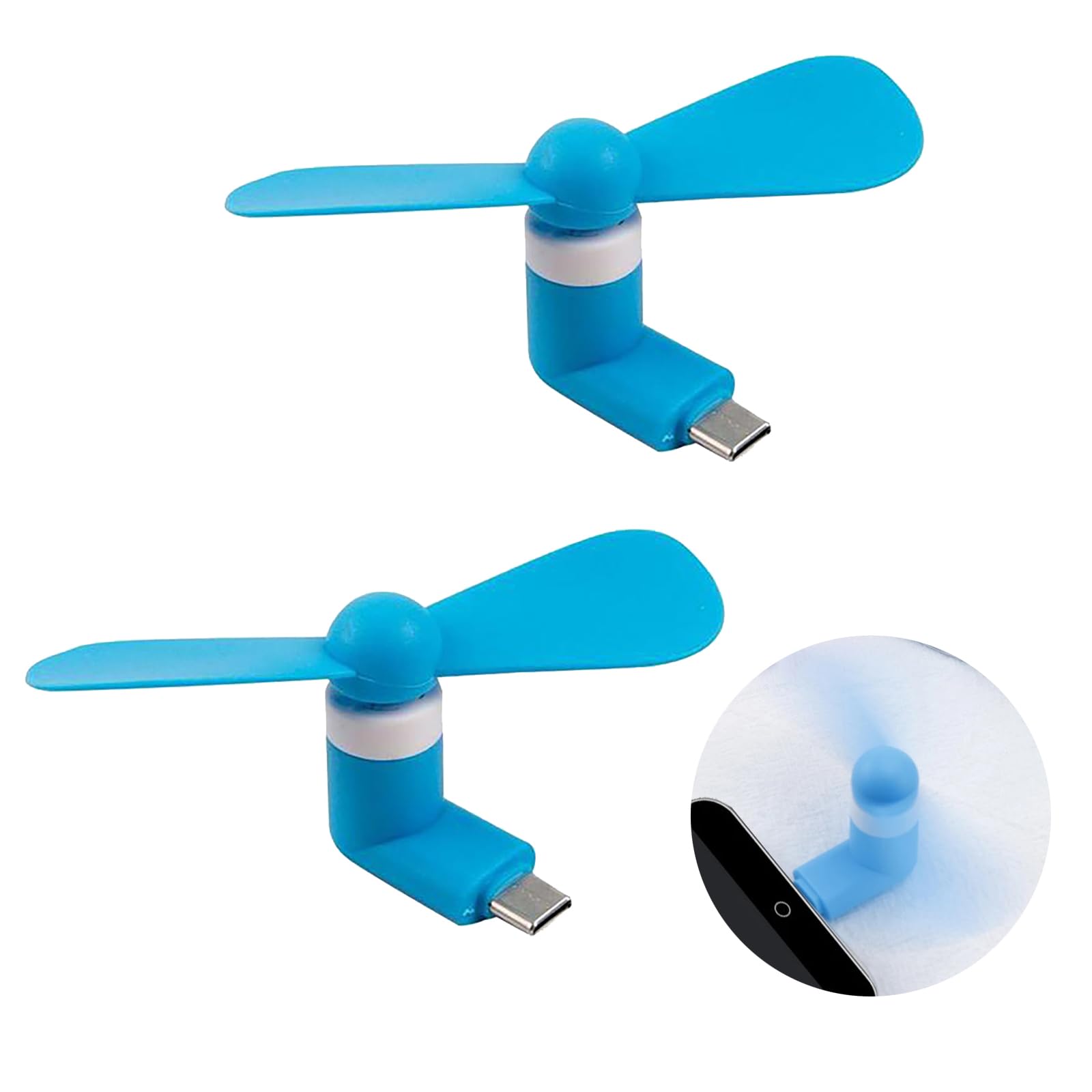 Sokelinn-six Type C Phone Fan, Mini USB C Cooling Hand Fans Portable Summer Cooler for ipad Type C Plug Devices-2 Pieces (Blue)
