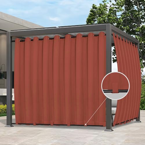 Image of Easy-Going Outdoor Curtains for Patio 1 Panel, 150x84 inch, Terra Red | Waterproof, Windproof, Weatherproof Privacy Outdoor Curtains for Cabanas Porches and Pergolas, Grommet Top and Tab Bottom