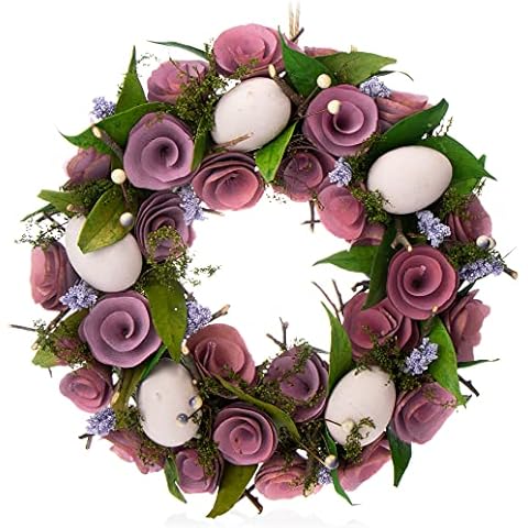 com-four® Osterkranz mit Blumen aus Holz und Eiern Cover