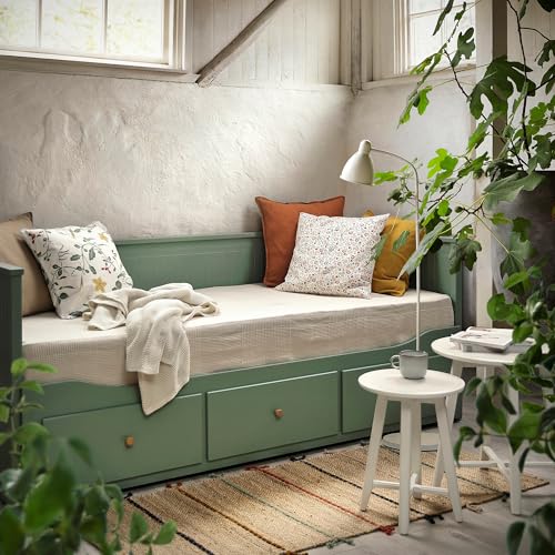 ProTuning HEMNES Tagesbett mit 3 Schubladen/2 Matratzen, graugrün/Ågotnes fest, 80x200 cm – Bild 6