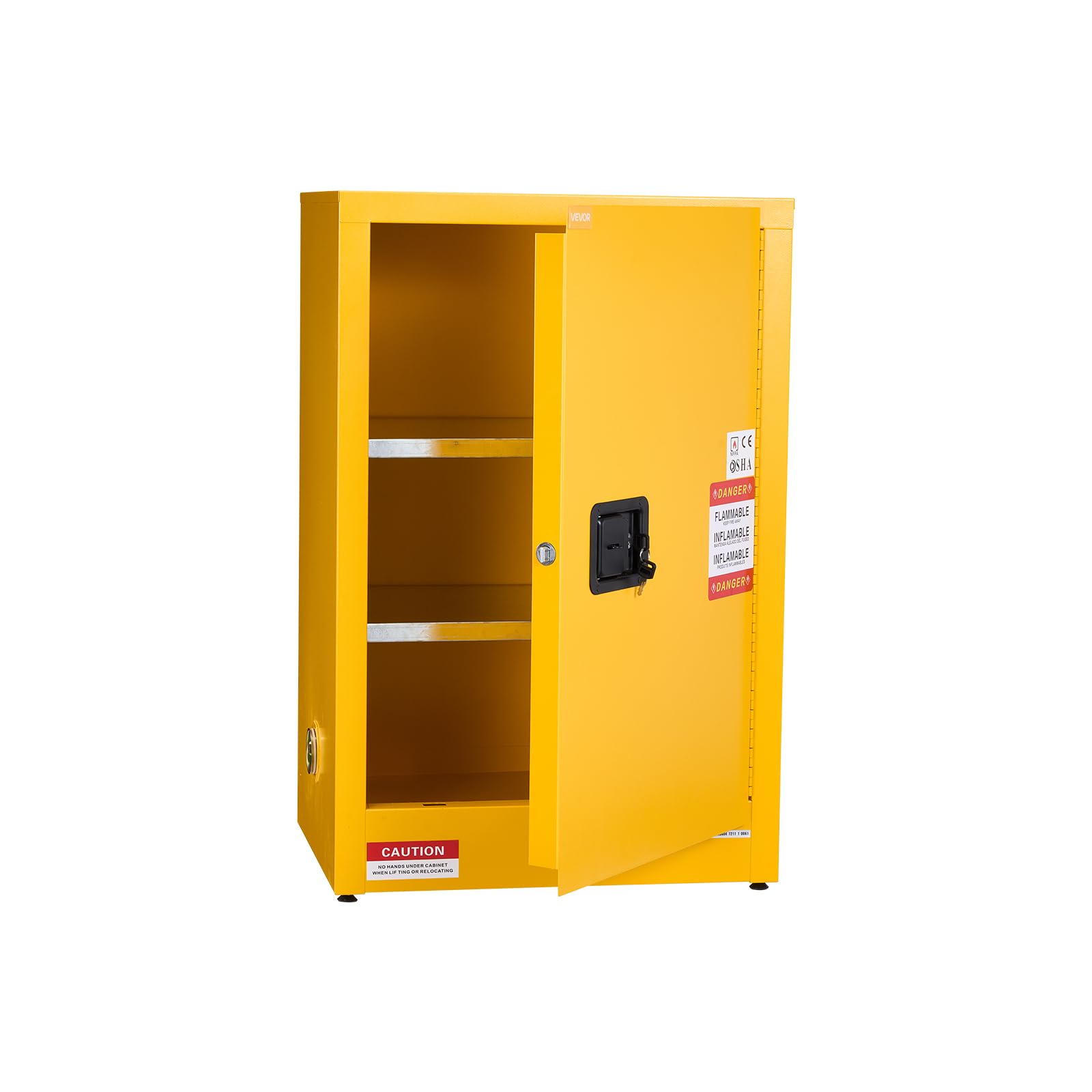 VEVOR Feuerlöschschrank feuerlöschfähiger brennbarer Lagerschrank (49,21 L) mit verstellbarem Regal, Feuerlöschschränke aus kaltgewalztem & verzinktem Stahl, Gelb Schutzschrank Gefahrstoffschrank
