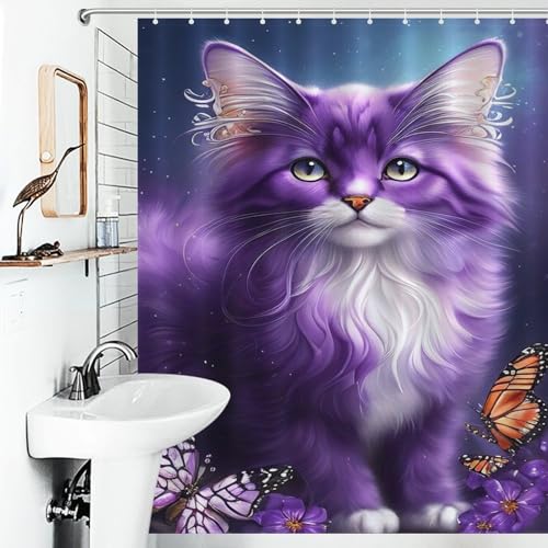 Rideau de bain chat imperméable et lavable, textile polyester haut de gamme