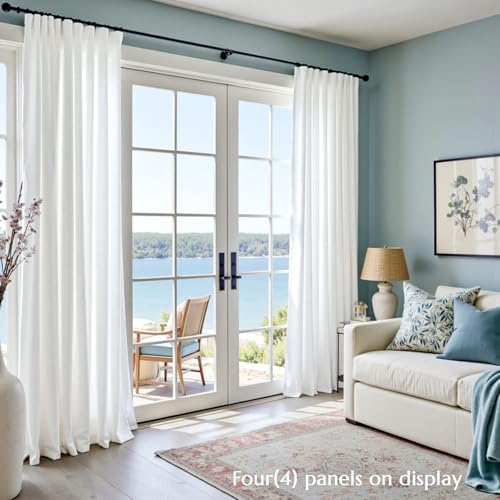 Image of jinchan White Curtains for Living Room Bedroom Linen Textured Curtains 90 Inches Long Farmhouse Country Casual Weave Back Tab Drapes Light Filtering Window Draps 2 Panels White