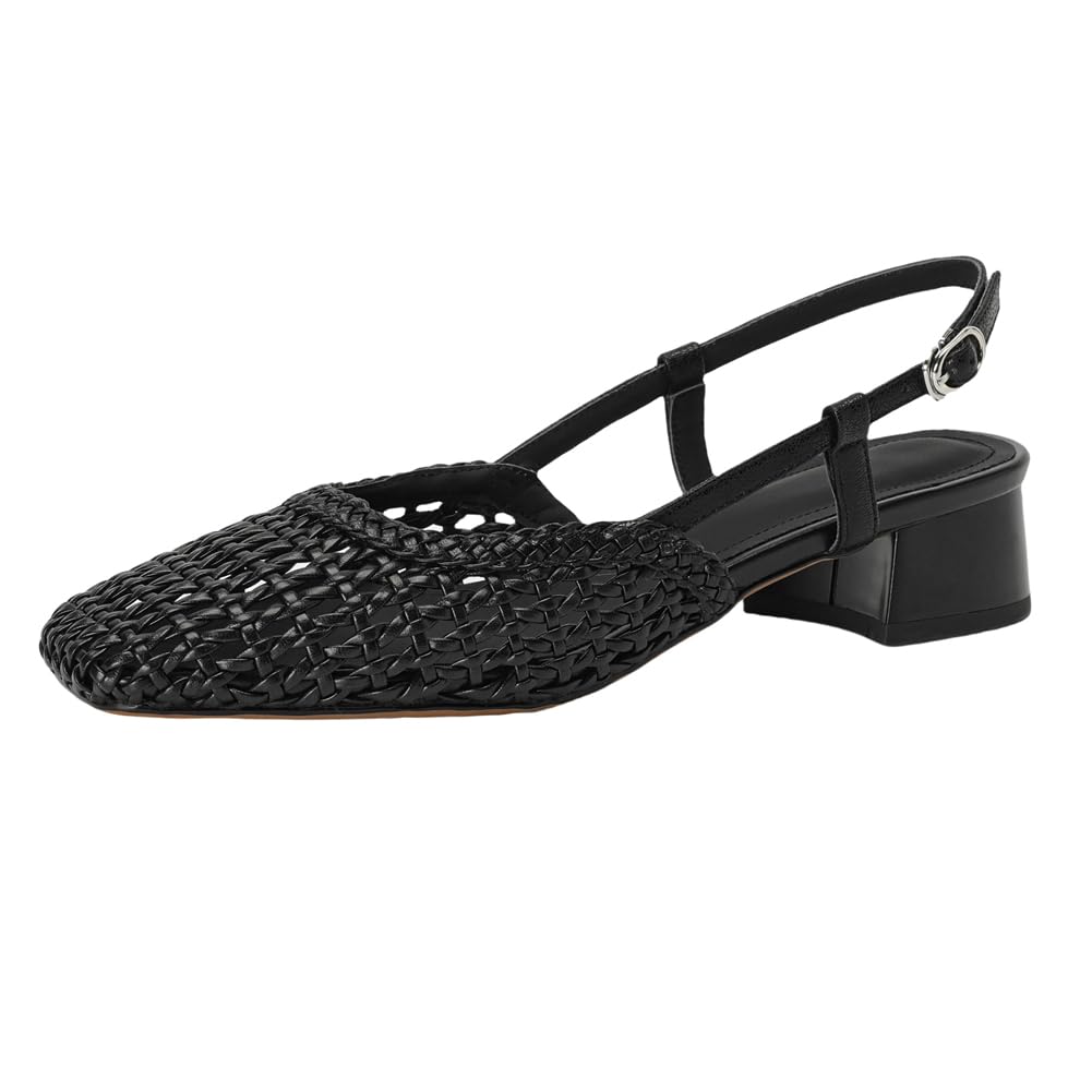 Chaussures d'été tressées avec talon carré stable et bout ouvert - 8