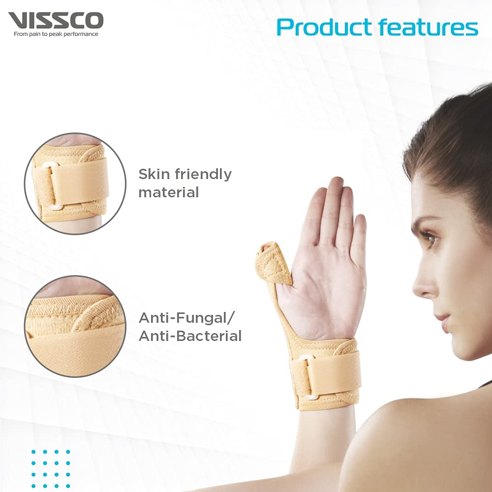 Vissco Thumb Brace Thumb Support for Both Left/Right -Locks the Thumb Free Hand Movement, Thumb Injuries, Pain Solution for Ligament laxity - Universal (Beige) 3