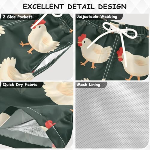 OREZI Boys Swim Trunk Shorts Farm Chicken Seamless Bathing Suit3