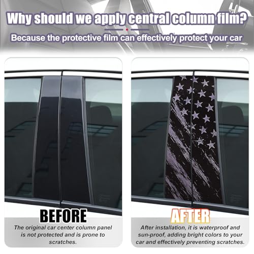 Image of JSCARLIFE American Flag Car B-Pillar Sticker, HD Printed PVC Waterproof Car Decals, Car Stickers Vinyl Self-Adhesive Side Strip Decal Cool Stickers (Black Style 2)