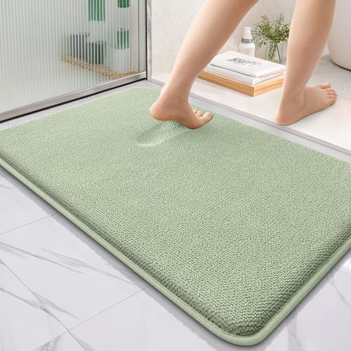 Image of OLANLY Thick Memory Foam Bath Mat Rug 35x24, Extra Soft Absorbent Bathroom Rug, Quick Dry Bath Mats, Non-Slip, Machine Washable Carpet for Bathroom, Tub and Shower, Home Decor Accessories, Sage Green