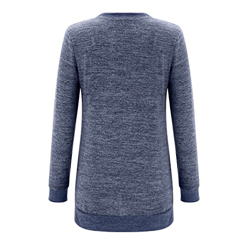 Youngnet Women's Long Sleeve Sweatshirts Color Block Crewneck Sweaters Tunic Tops Womens Clothes Blue #TOP4