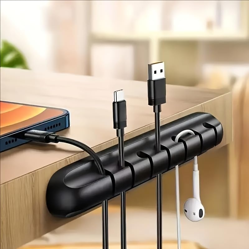 3 Pack Cable Holder Clips, Organizador de Cables para Escritorio, Mesita de Noche y Oficina para Gestionar Seguramente Cables USB de Carga, Energía y Mouse, Negro miniatura 1