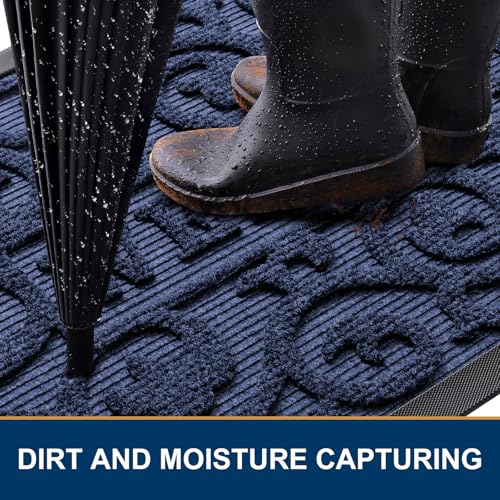 Image of Smiry Welcome Door Mat Outside Entrance, Heavy Duty Trap Dirt and Moisture Easy Clean Low Profile Patio Porch Indoor Outdoor Front Doormat for Entry, 47x32 Inch, Navy Blue