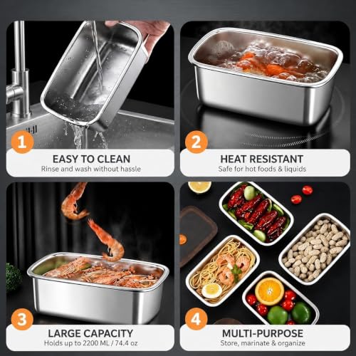 Image of 316 Stainless Steel Fridge Storage Box Set- 1500 ML (Pack of 6) Premium Food Grade & Leakproof Container | Airtight Locking Lids | Microwavable, Freezer & Dishwasher Safe Kitchen Organizer