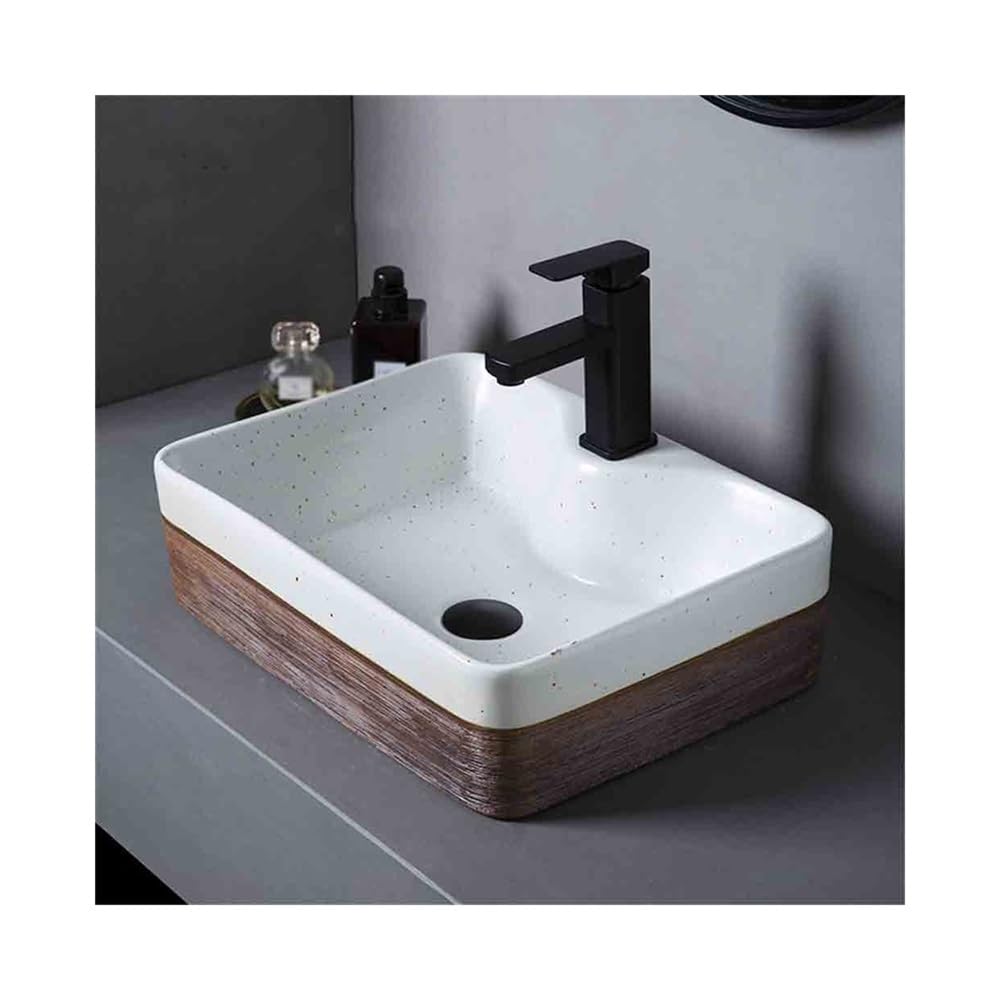 Countertop Bathroom Vessel Rectangular Striped Countertop Basin Balcony Retro Ceramic Cloakroom Sink
