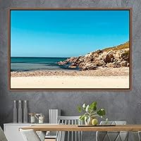Framed Canvas Wall Art Coastal Scenery Aerial Coastal Cool Multicolor Ocean Photography Realism Relax/Calm - 16x24 inches