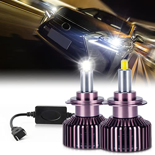 OPL5 Ampoule H7 LED, éclairage uniforme à 360 degrés 7600LM 70W super lumineux 6000K phares de voiture blanc froid, tout en un Canbus H7 Kit de conversion de phare LED (2 pièces) Cover