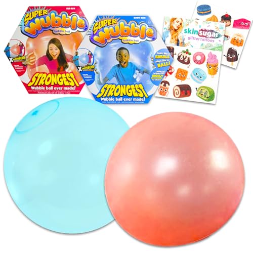 Wubble Bubble Balls Red & Blue Bundle - 2 Super Bubble Tear-Resistant Balls