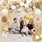 White and Gold Birthday Party Decorations Kit for Women Girls, Gold White Sand Confetti Foil Balloons Happy Birthday Banner Fringe Curtains Butterfly Garland Baptism Communion Supplies - Image 5