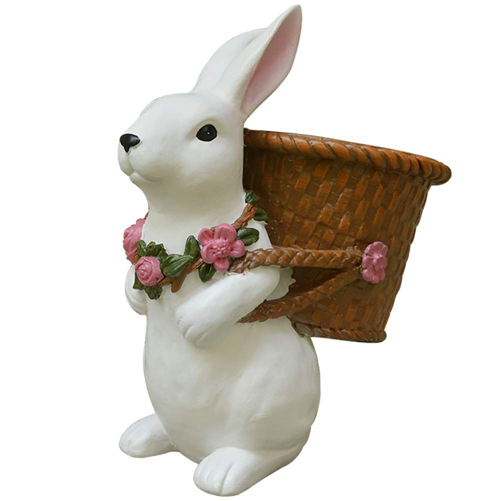 Ornamenti da Giardino Vaso da Fiori Decorativo per Coniglio per Decorazioni da Giardino per Esterni Materiale Resina 30 * 29 Cm (Bianco)