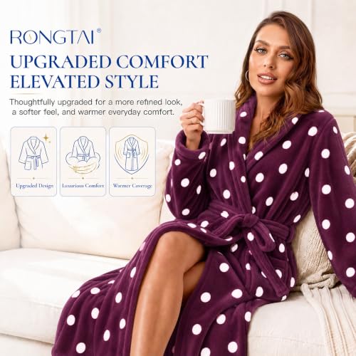 Image of RONGTAI Womens Bathrobe Ladies Fleece Plush Warm Long Robes Fleece Nightgown Sleepwear