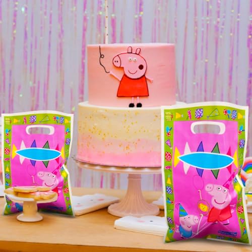 Image of WANNA PARTY Pack of 10 Pig Party Favor Bags, Pig Theme Loot Bags /Goodie Bags for Cute Cartoon Theme Pig Party Decorations