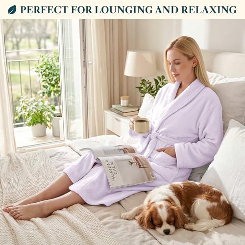 Image of PAVILIA Womens Robe Fleece Plush Soft, Fluffy Fuzzy Cozy Warm Bathrobe, Shower Spa House Long Robe for Women