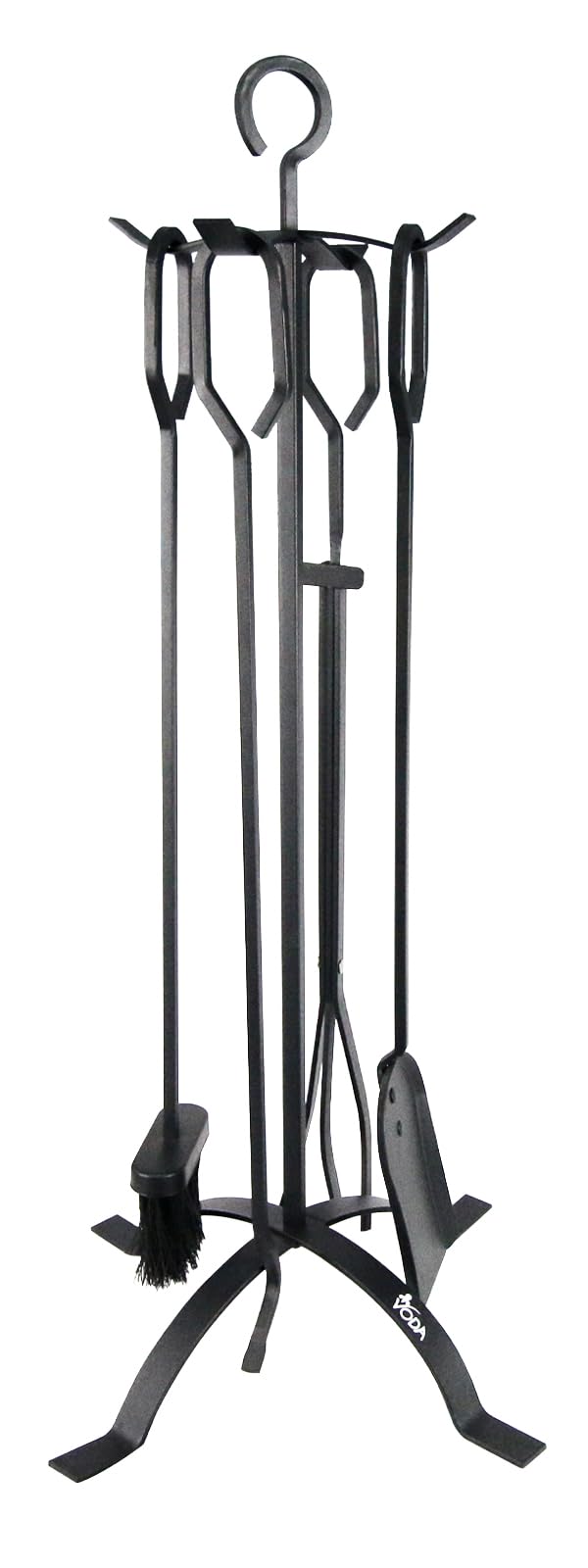 VODA Fireplace Tools Set, 5-Piece Cast Iron 30.5" Fire Place Set Tools Indoor Fireside Accessories Large Fire Place Tool Set Outdoor Holder Fire Kit with Poker Shovel Tongs Brush, Stand