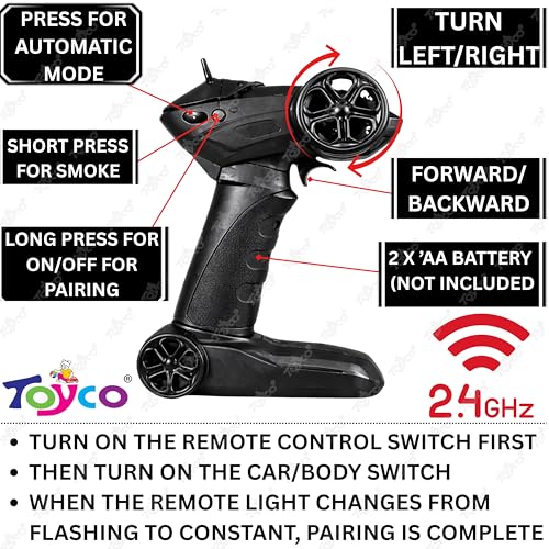 Image of toyco Rechargeable Deffender Remote Control Car Toy with Dual LED Smoke, Rugged Tyres, Alloy Body | 2.4GHz Off-Road RC Crawler SUV Monster Truck Gift for Kids,Boys and Girls Age 4-12+ (Dark Grey)