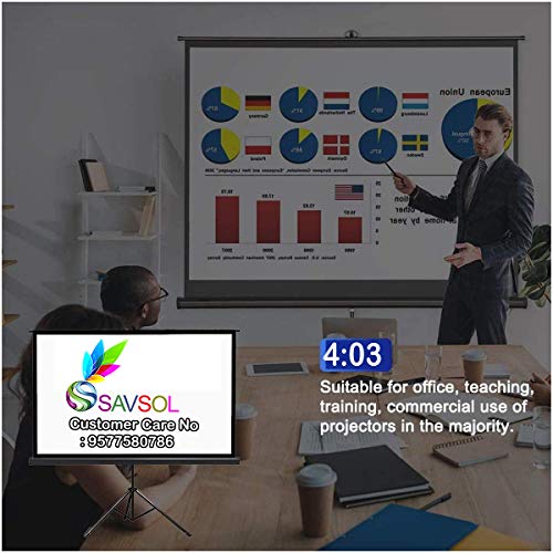 Image of SAVSOL Tripod Stand Projector Screen (6 Ft. (W) x 4 Ft. (H) - 84 inch Inch) Diagonal View in 4:3 Ratio Aspect, Ultra HD, 4K Technology, Active 3D