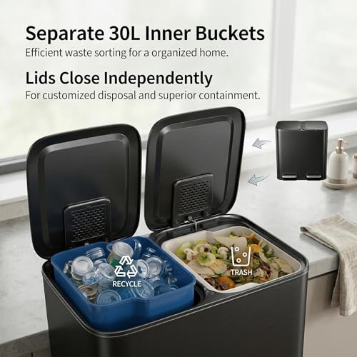 Caneca de basura GAOMON 60L doble compartimento negra miniatura 5