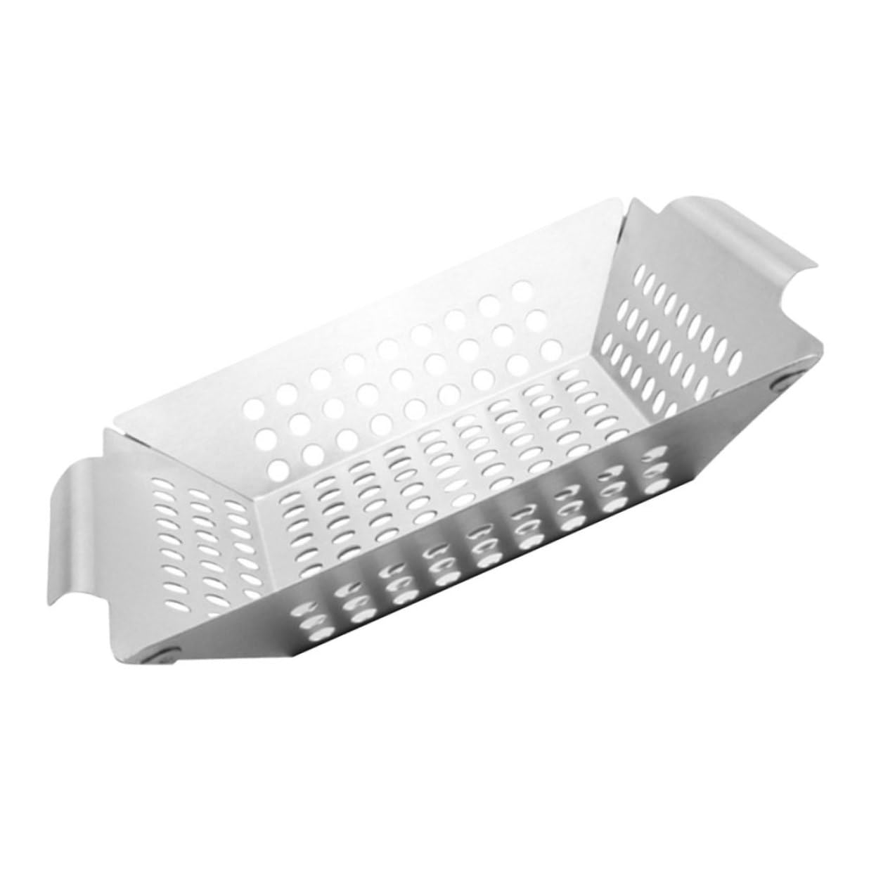 Griglia per barbecue in acciaio inox con doppi manici, padella portatile per campeggio all'aperto e cucina al chiuso, ideale per carne, verdure e pesce, facile da pulire