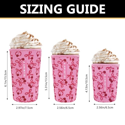 Image of 3 Pack Reusable Sleeve for Iced Coffee Cup, Coffee Neoprene Sleeve for Iced&Hot Drinks, Coffee Sleeve Compatible with Starbucks, Dunkin Coffee Cup. (Cherry&Bow)