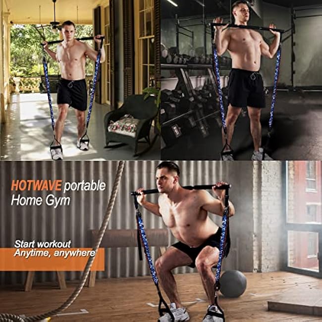 HOTWAVE Resistance Bands for Portable Gym,Push Up Board and Pilates Bar Replacement Backup Exercise Band. Safety Cloth Cover,Squat Workout,Strength Training Fitness Accessories