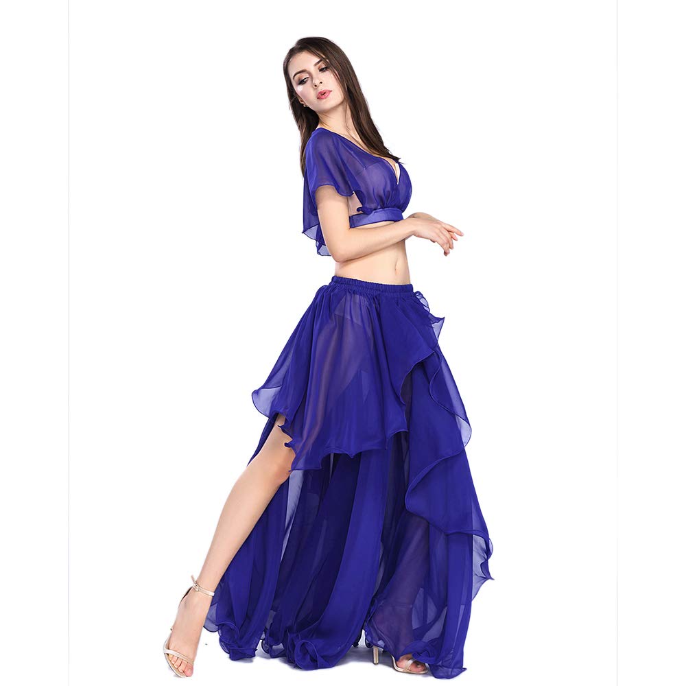 ROYAL SMEELA Costume de Danse du Ventre Tenue de Danse du Ventre Haut et Jupe de Performance Robes en Mousseline de Soie pour Femmes Couleur Unie