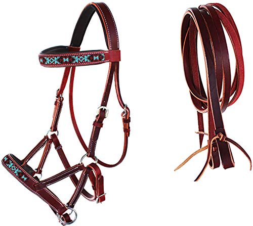 CHALLENGER English Western Horse Leather Bitless Bridle Sidepull Halter Reins 77RS12MG-F