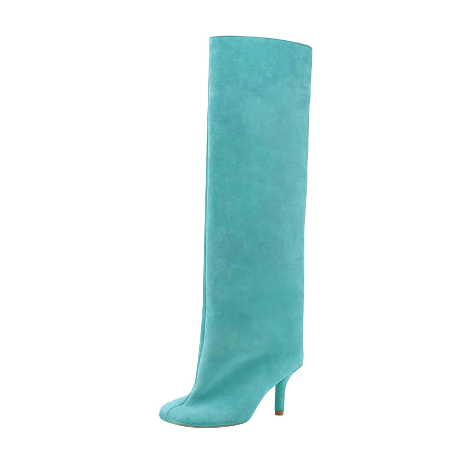 Womens Suede Knee-High Boots Square Toe Wide Fit Stiletto Heels Long Booties Fall Winter Dress Shoes