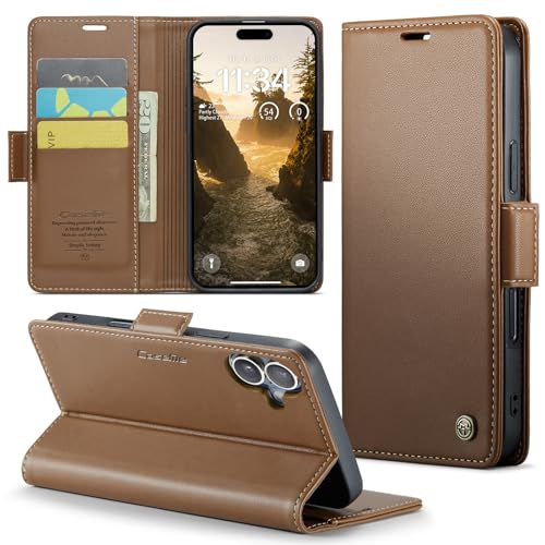 Rerzoiro Funda para iPhone 16 Plus 6,7', Funda de Cierre Magnético, Cartera de Cuero PU con [Bloqueo RFID], Soporte, Ranura para Tarjetas, Carcasa de Libro, Case para iPhone 16 Plus, Marrón