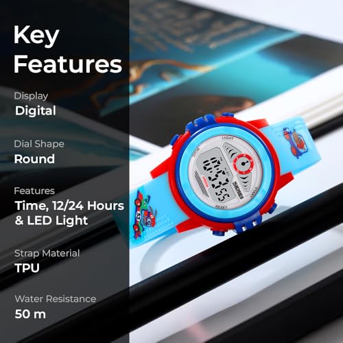 Image of SKMEI Kids Sports Digital Watch, Multi Color Dial Lightweight ABC CaseWatch for Boys & Girls, TPU Soft Rubber Band, Water Resistant 50M, Alarm, Chrono, Date Display Watch for Kids-2266