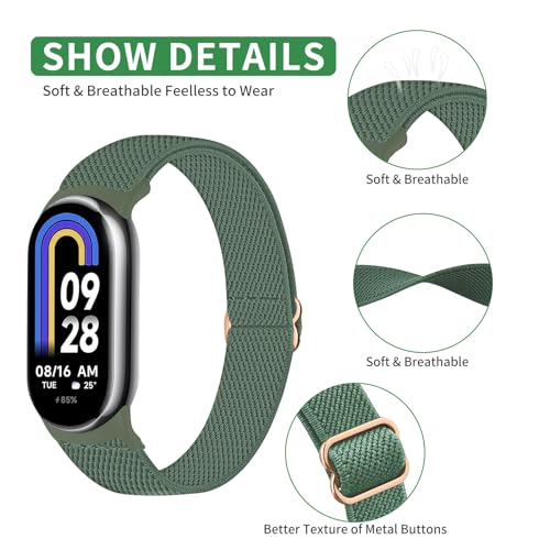 chinbersky Nylon Elastisches Armband kompatibel mit Mi Band 9 Armband/Mi Band 8 Armband Damen Herren,Stoff Verstellbares Dehnbare Sport Ersatzarmband für Xiaomi Smart Band 9/Xiaomi Smart Band 8