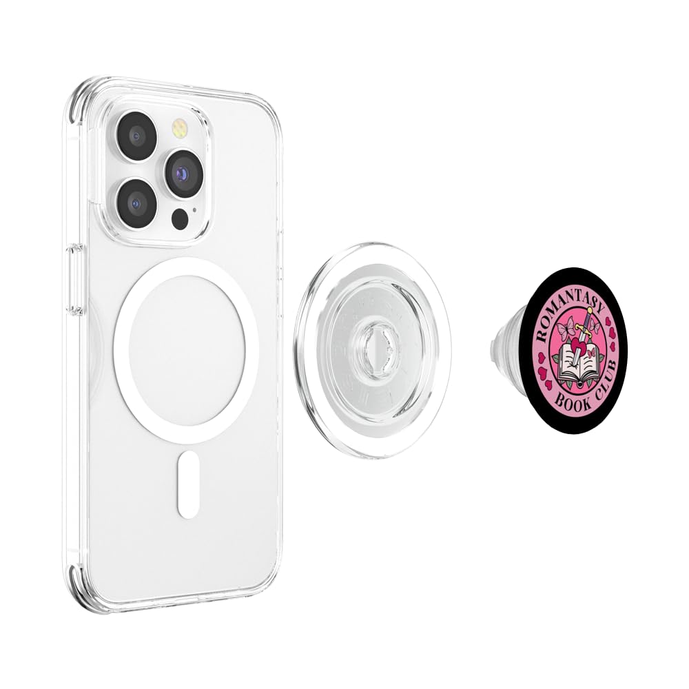 Romantasy Book Club The Reader Bookworm Pink Bookish PopSockets PopGrip for MagSafe, Clear - Image 3