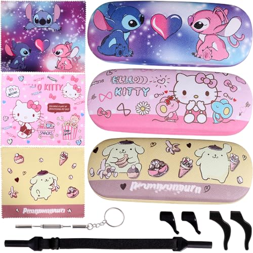 ADBGV 3Pcs Cute Eyeglass Cases Hard Shell Storage Case Protective Box With Glasses Cloth Adjustable Glasses Strap Ear Grips Hook
