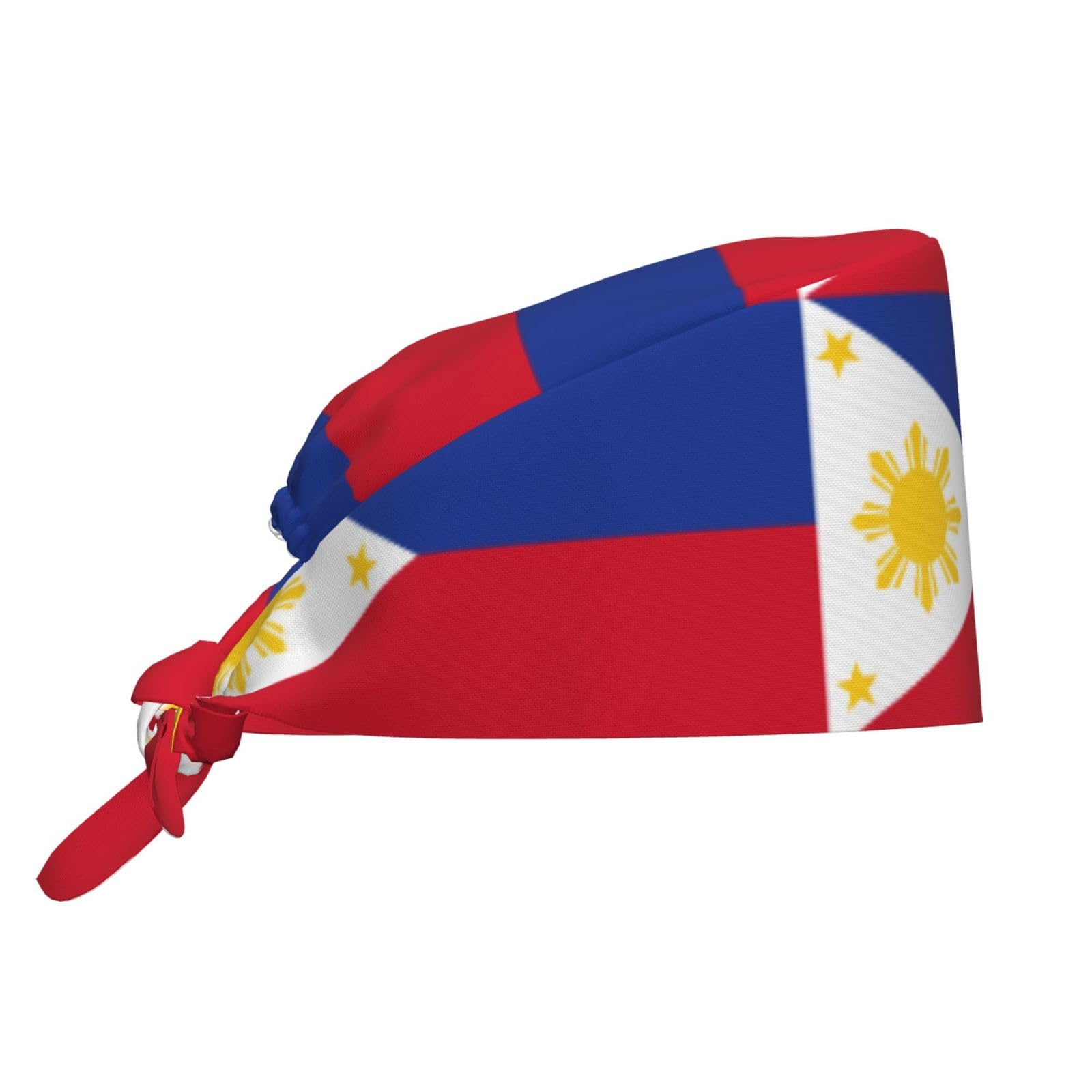 Nruairly Philippines Sun and Stars Flag Working Caps with Upgrade Sweatband Scrub Cap Adjustable Cleaning Work Bouffant Hat Head Cover Tie Back Hats Headwear for Men Women