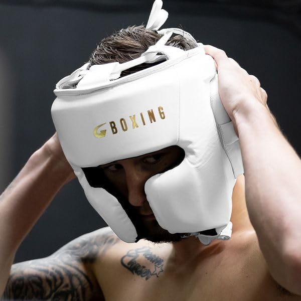 G-Boxing Italia 100 Cheek Headgear - Ultra-Durable Leather Material, Layered Padding Protection Headguard for Boxing, MMA & Martial Arts, Men and Women’s