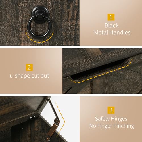 DWVO Storage Chest, Farmhouse Storage Bench with 4 Wheels, 39.4" Wood Storage Trunk with Safety Hinge, Sloped Design, Organizer for Living Room, Bedroom, Entryway, Dark Rustic Oak