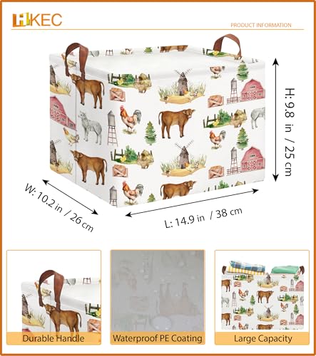Image of Rectangle Storage Basket with Handles,Collapsible Storage Bin,Books Box,Gift Basket(Farm)
