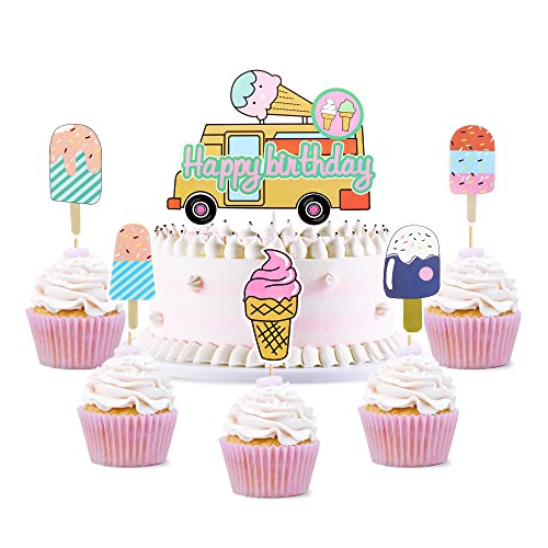 Ercadio 5 Pack Ice Cream Cake Toppers Ice Cream Happy Birthday Cake Picks Summer Hawaii Ice Cream Cake Toppers Ice Cream Cupcake Toppers For Summer Theme Birthday Baby Shower Party Decor Supplies #TOP17