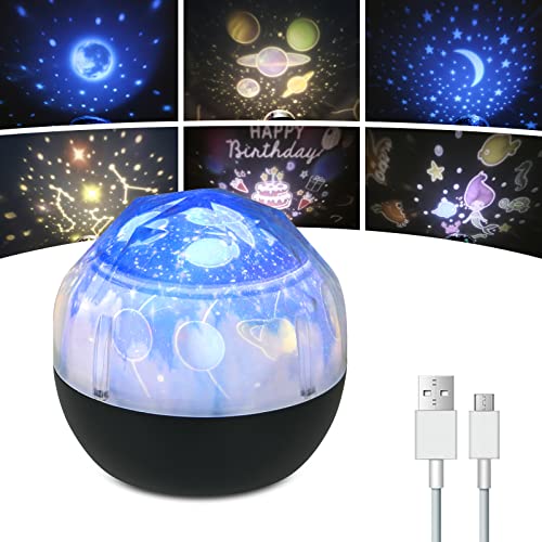 Veilleuse Projecteur Étoile, Projecteur Galaxie Ciel Étoiles, Rotation à 360 Lampe de Projection Ciel Étoilé et 6 Films de Projection, pour Cadeaux D'anniversaire, Noël, Halloween, Fête des Enfants Cover